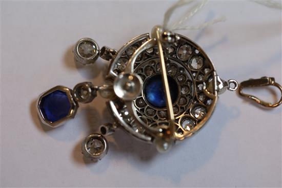 A sapphire, diamond and pearl-set target brooch-cum-pendant in bespoke Collingwood fitted case with diamond-set suspension